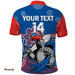 Custom Text And Number Knights Rugby Polo Shirt Novocastrians 1987 Aboriginal Art Amazing Aussie