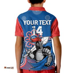 Custom Text And Number Knights Rugby Polo Shirt Novocastrians 1987 Aboriginal Art Amazing Aussie