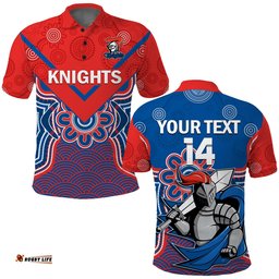 Custom Text And Number Knights Rugby Polo Shirt Novocastrians 1987 Aboriginal Art Amazing Aussie