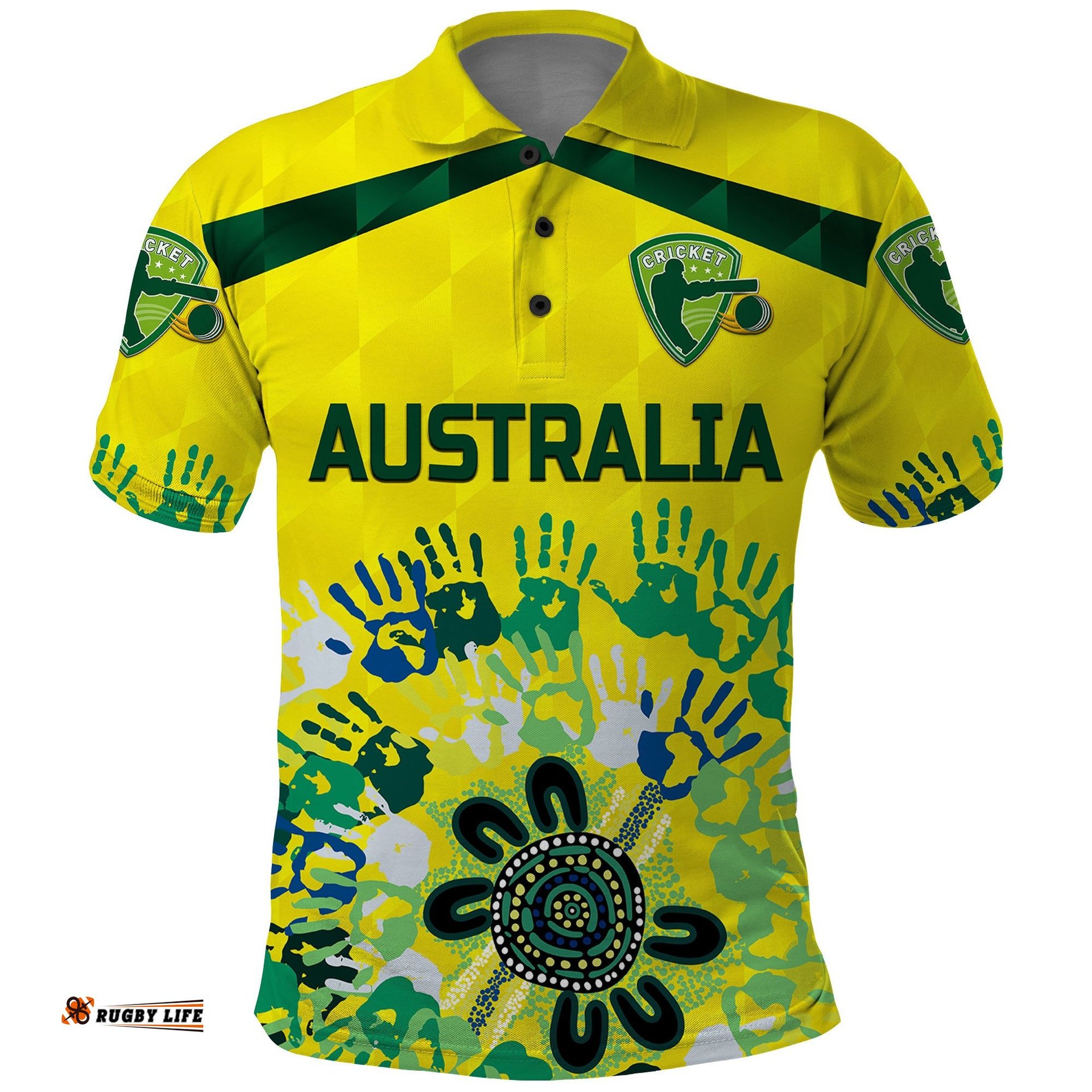 Custom Personalised Australia Cricket Polo Shirt Aboriginal Style Unique - Yellow Amazing Aussie