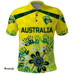 Custom Personalised Australia Cricket Polo Shirt Aboriginal Style Unique - Yellow Amazing Aussie