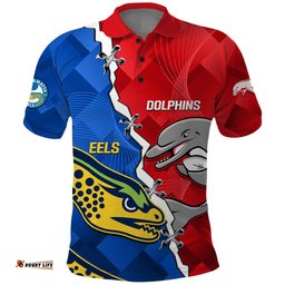 Dolphins Mix Eels Rugby Polo Shirt Sporty Style