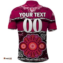 Custom Text And Number Maroons Rugby Polo Shirt Aboriginal Queensland State of Origin