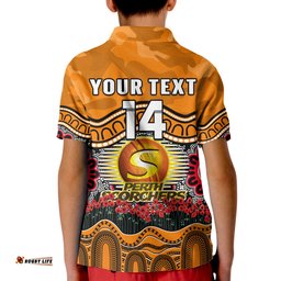 Custom Text And Number Perth Scorchers Cricket ANZAC Polo Shirt Poppy Aboriginal Camouflage Tee Aussie