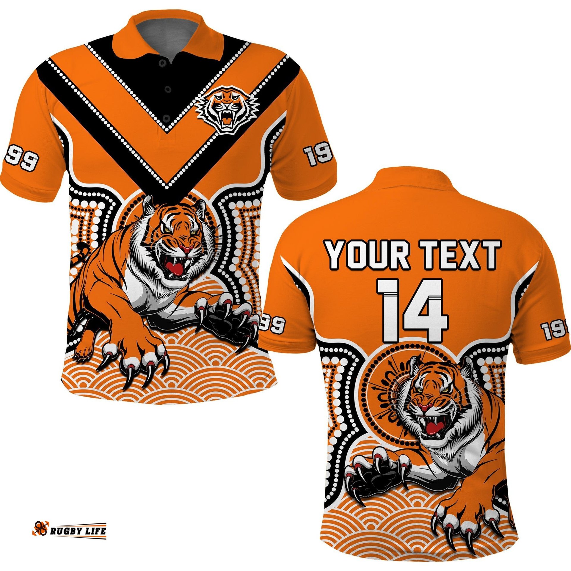 Custom Text And Number Wests Tigers Polo Shirt Indigenous Artsy Amazing Aussie