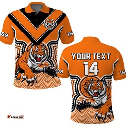 Custom Text And Number Wests Tigers Polo Shirt Indigenous Artsy Amazing Aussie