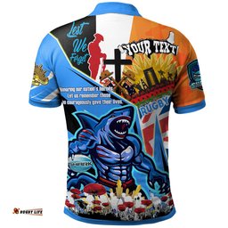 Sharks Rugby Polo Shirt - Custom Remembrance Sharks Anzac Quote With Poppy And Rosemary Polo Shirt Amazing Aussie