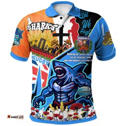 Sharks Rugby Polo Shirt - Custom Remembrance Sharks Anzac Quote With Poppy And Rosemary Polo Shirt Amazing Aussie
