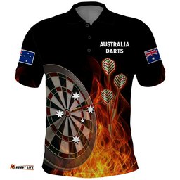 Australia Darts Fire Burning Black Style Polo Shirt Amazing Aussie