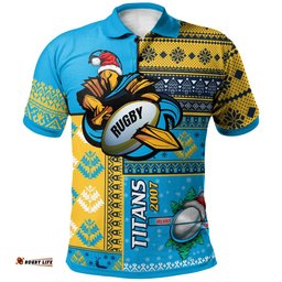 Titans Rugby Polo Shirt - Custom Christmas Snowflakes Titans Mascot Polo Shirt Amazing Aussie