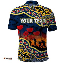 Custom Personalised Anzac Day NRL - Cowboys Polo Shirt Aboriginal Lizard Patterns