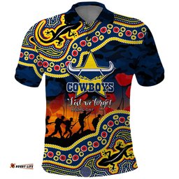 Custom Personalised Anzac Day NRL - Cowboys Polo Shirt Aboriginal Lizard Patterns