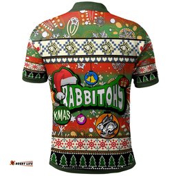Rabbitohs Rugby Christmas Polo Shirt - Custom Xmas Rabbitohs Christmas Balls, Snowflake With Aboriginal Patterns Polo Shirt Tee Aussie