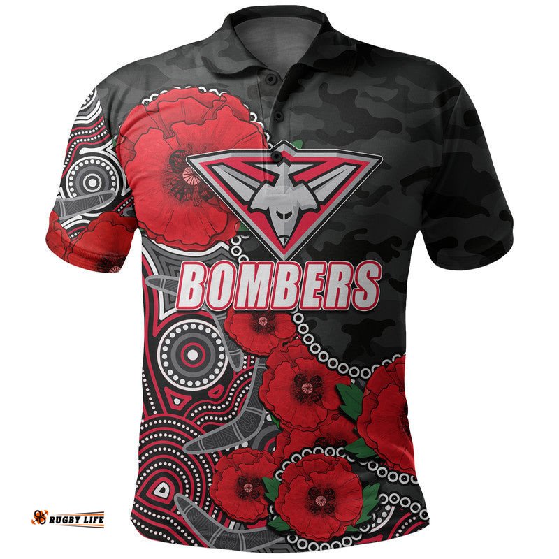 Custom Personalised Anzac Day AFL-Bombers Army Mix Aboriginal Polo Shirt Tee Aussie
