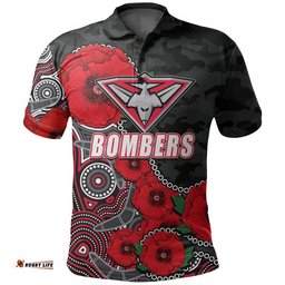 Custom Personalised Anzac Day AFL-Bombers Army Mix Aboriginal Polo Shirt Tee Aussie