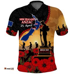 Custom Personalised New Zealand Anzac Polo Shirt Maori Camouflage Mix Poppies We Will Remember Them Tee Aussie