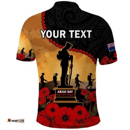 Custom Personalised New Zealand Anzac Polo Shirt Maori Camouflage Mix Poppies We Will Remember Them Tee Aussie