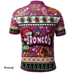 Broncos Rugby Christmas Polo Shirt - Custom Xmas Broncos Christmas Balls, Snowflake With Aboriginal Patterns Polo Shirt Tee Aussie