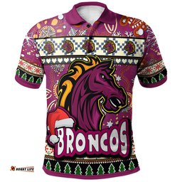 Broncos Rugby Christmas Polo Shirt - Custom Xmas Broncos Christmas Balls, Snowflake With Aboriginal Patterns Polo Shirt Tee Aussie