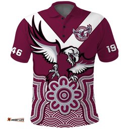 Custom Text And Number Sea Eagles Rugby Polo Shirt Manly Warringah Indigenous Art Amazing Aussie
