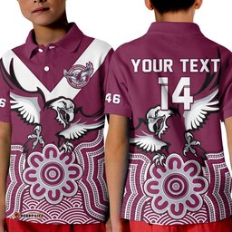 Custom Text And Number Sea Eagles Rugby Polo Shirt Manly Warringah Indigenous Art Amazing Aussie