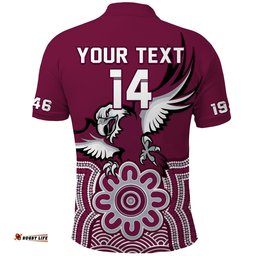 Custom Text And Number Sea Eagles Rugby Polo Shirt Manly Warringah Indigenous Art Amazing Aussie
