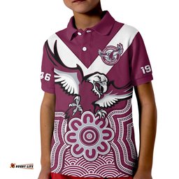 Custom Text And Number Sea Eagles Rugby Polo Shirt Manly Warringah Indigenous Art Amazing Aussie