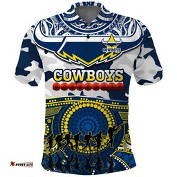 Custom Text And Number Cowboys Rugby ANZAC Polo Shirt Indigenous Poppy Mix Camouflage Tee Aussie
