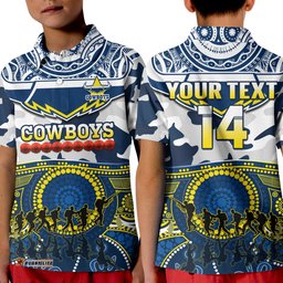 Custom Text And Number Cowboys Rugby ANZAC Polo Shirt Indigenous Poppy Mix Camouflage Tee Aussie
