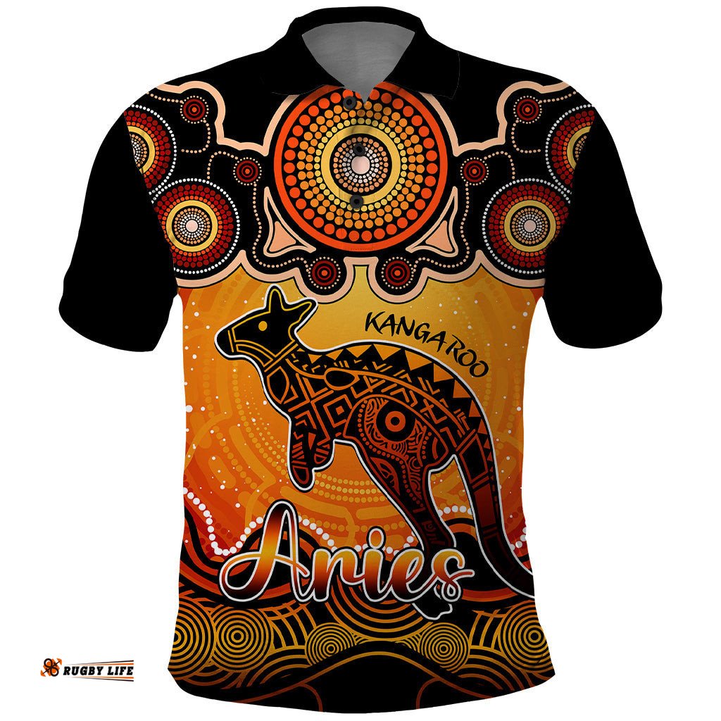 Personalised Australia Aries Kangaroo Zodiac Polo Shirt Auz Astrology Aboriginal - Red - Tee Aussie