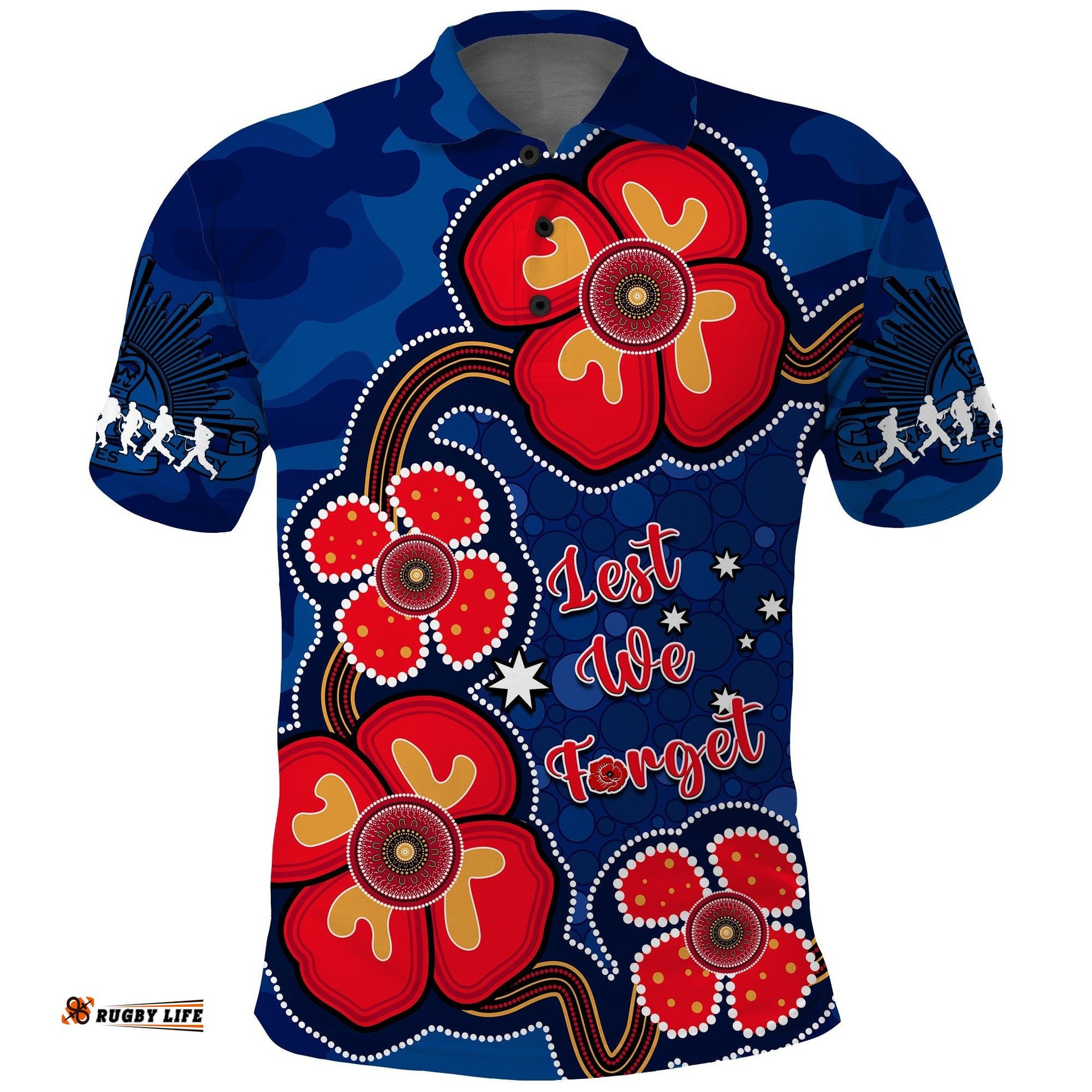 Custom Personalised Australia ANZAC Polo Shirt Lest We Forget Camouflage Mix Aboriginal Poppies And Slouch Hat Tee Aussie