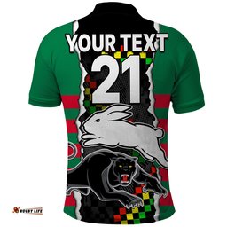 Custom Text And Number NRL Combine Rabbitohs and Panthers Polo Shirt Amazing Aussie