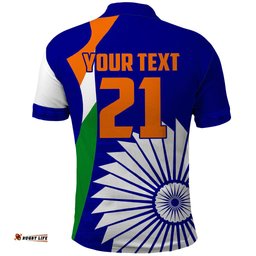 Custom India Cricket Polo Shirt Men in Blue World Cup 2023 Bharat Flag Style