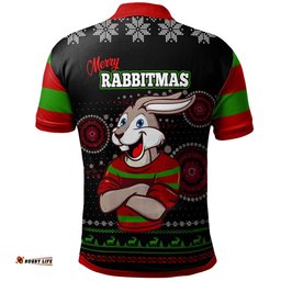 Rabbitohs Rugby Christmas Polo Shirt - Custom Rabbitohs Ugly Christmas Knitted Polo Shirt Tee Aussie