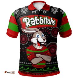 Rabbitohs Rugby Christmas Polo Shirt - Custom Rabbitohs Ugly Christmas Knitted Polo Shirt Tee Aussie