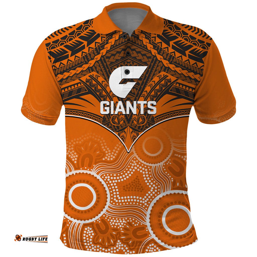 Personalised Giants Football Polo Shirt GWS Aboriginal Mix Polynesian Pattern