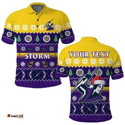 Custom Personalised Melbourne Storm Christmas Polo Shirt Aboriginal Art Merry Xmas Amazing Aussie