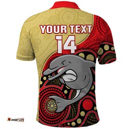Custom Text And Number Dolphins Rugby Polo Shirt Phins Up Indigenous Art Amazing Aussie