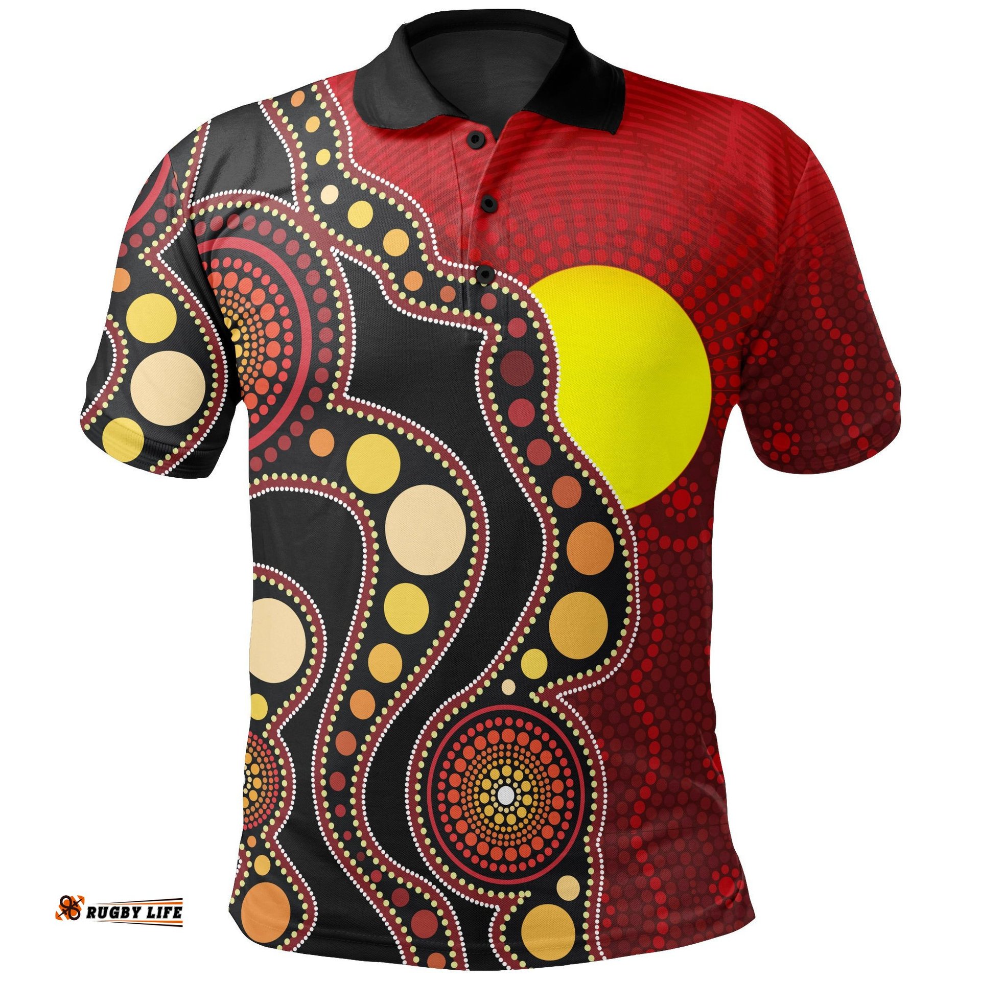 Australia Aboriginal Inspired Polo - Australia Indigenous Flag Circle Dot Painting Art Tee Aussie