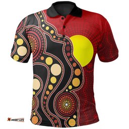 Australia Aboriginal Inspired Polo - Australia Indigenous Flag Circle Dot Painting Art Tee Aussie