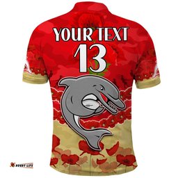 Custom Text and Number Dolphins Rugby Polo Shirt ANZAC Day Lest We Forget Tee Aussie