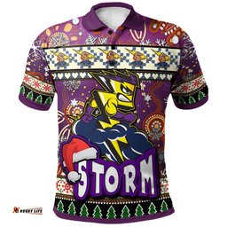 Storm Rugby Christmas Polo Shirt - Custom Xmas Storm Christmas Balls, Snowflake With Aboriginal Patterns Polo Shirt Tee Aussie