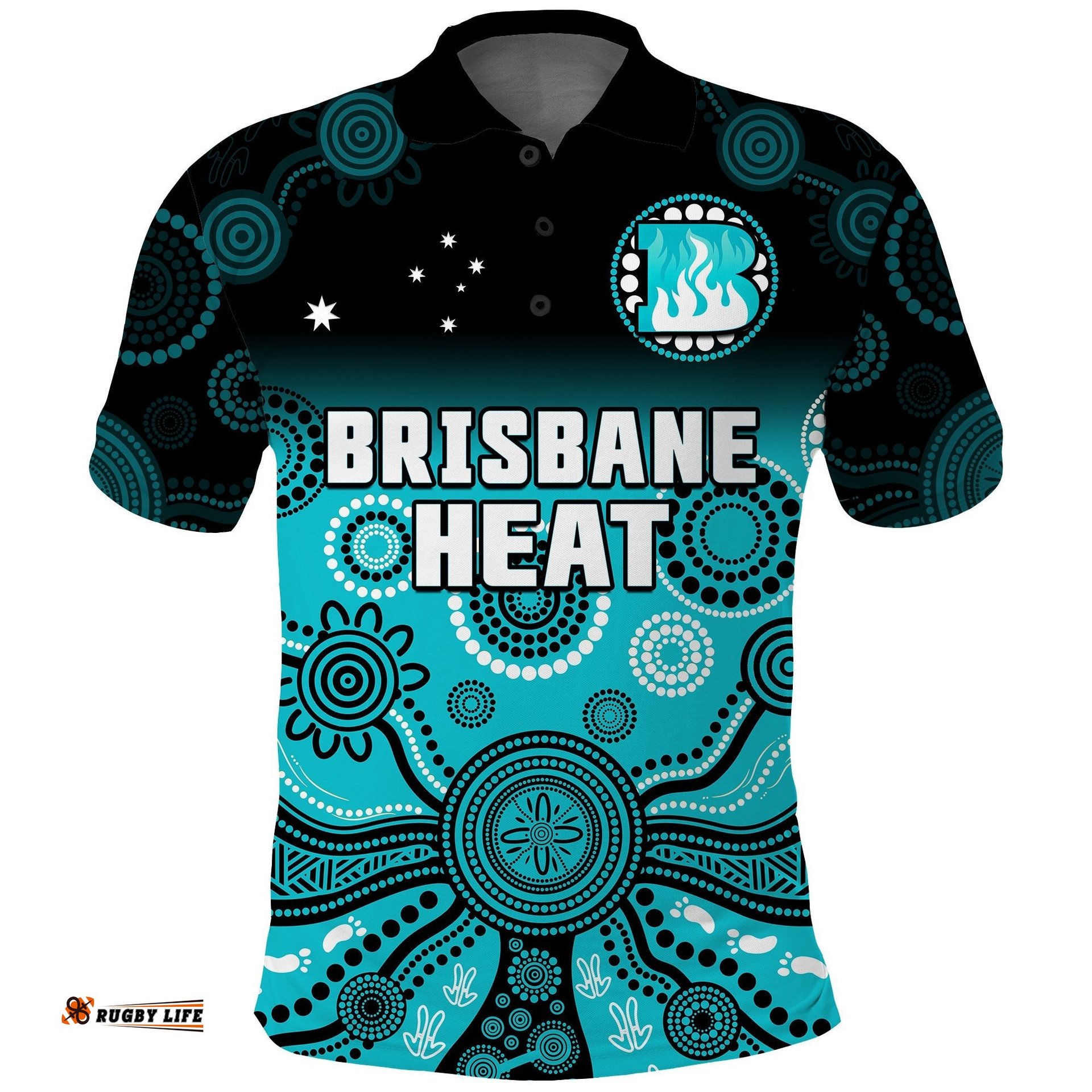 Brisbane Heat Polo Shirt Gradient Aboriginal Dot Painting Amazing Aussie