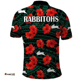 Rabbitohs Rugby Polo Shirt Polynesian Style With Hibiscus - Tee Aussie