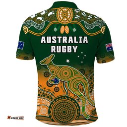 Australia Rugby Polo Shirt Wallabies Kangaroo Green Aboriginal Tee Aussie