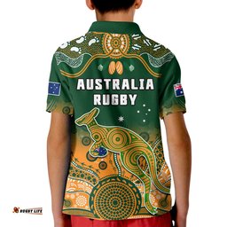 Australia Rugby Polo Shirt Wallabies Kangaroo Green Aboriginal Tee Aussie