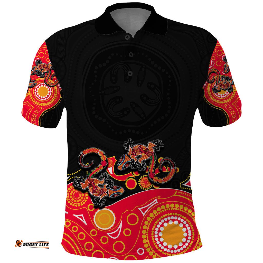Australia Aboriginal Polo Shirt Lizard Red - Tee Aussie