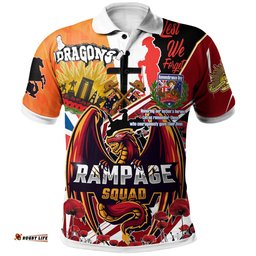 St. George Rugby Polo Shirt - Custom Remembrance Dragons Anzac Quote With Poppy And Rosemary Polo Shirt Amazing Aussie