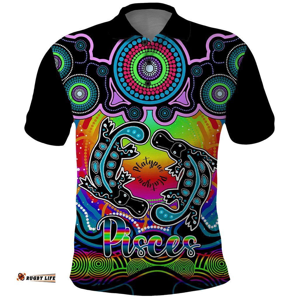 Personalised Australia Pisces Platypus Zodiac Polo Shirt Auz Astrology Aboriginal - Rainbow