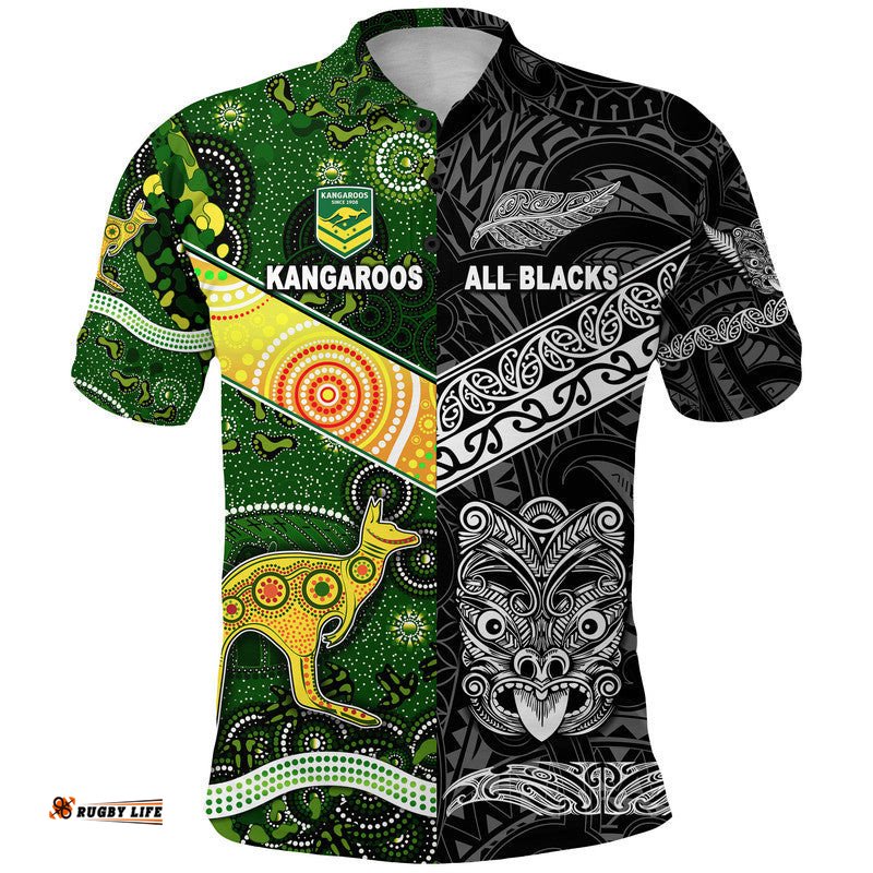 Custom Personalised New Zealand Maori All Black And Australia Kangaroos Aboriginal Polo Shirt Rugby Together Amazing Aussie